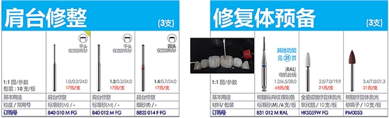 德國奧一修復(fù)車針肩臺修整、修復(fù)體預(yù)備